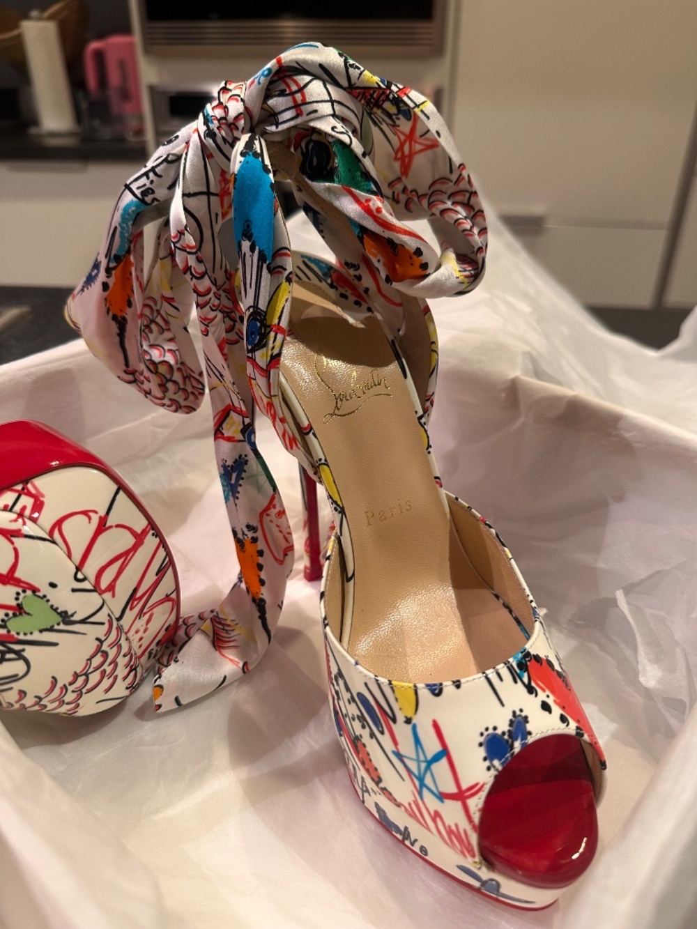 Christian Louboutin Silk Tie Heels - Picture 2 of 9